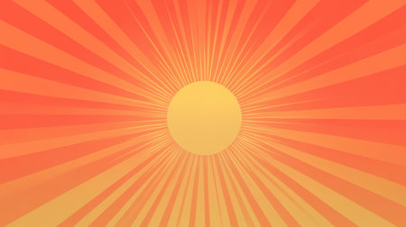 A vibrant sunburst background featuring radiating stripes in warm gradient hues of orange and yellow. Perfect for summer-themed designs and creative projects.の素材