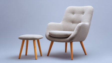 This stylish mid-century modern chair paired with a matching ottoman offers a blend of comfort and aesthetic appeal for any interior space.の素材