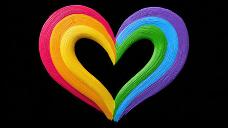A striking heart shape crafted from vibrant paper strips reflects love and unity. The colorful design contrasts beautifully against a black background, creating an uplifting and joyful visual.の素材