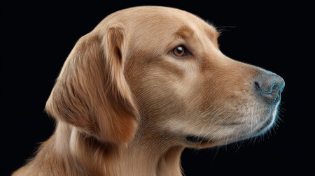 This detailed close-up portrait captures a golden retriever's expressive features and gentle demeanor, showcasing the warmth and beauty of this beloved breed.の素材