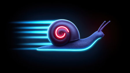 A captivating digital artwork of a snail depicted with neon effects, showcasing an intriguing blend of speed and unusual design elements, emphasizing creativity and imagination.の素材