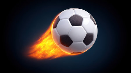 Capture the essence of excitement with this dynamic soccer ball illustration featuring flames in motion, ideal for sports-themed projects or promotional materials.の素材