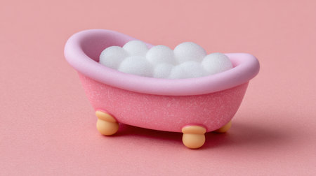 This charming and playful pink toy bathtub filled with foam balls creates a whimsical scene perfect for creative projects or playful decor.の素材