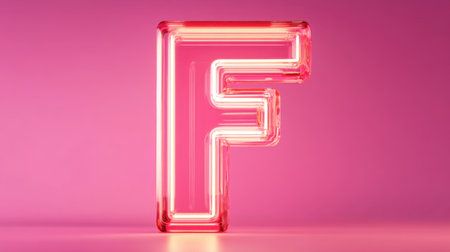 This image features a neon pink letter F, beautifully illuminated against a soft pink background, ideal for creative projects and modern designs.の素材