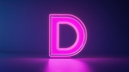 This striking neon letter D features a vibrant pink glow against a dark background, perfect for modern artwork, digital media, and creative projects requiring bold visuals.の素材