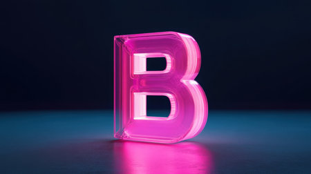 This vibrant neon pink letter B stands out against a dark background, showcasing modern design principles. Ideal for branding, marketing, or artistic projects.の素材