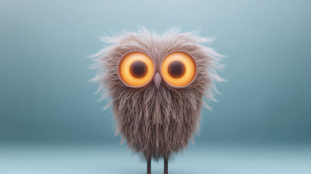 Adorable cartoon owl with a fluffy texture and oversized bright eyes. Perfect for creative projects, children's books, or playful designs.の素材