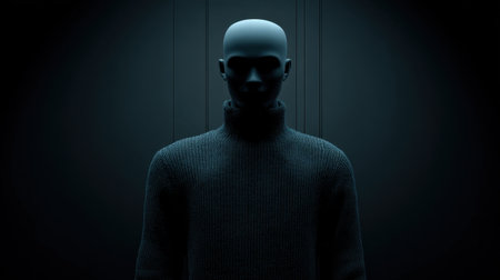 A lone figure shrouded in darkness stands against a softly lit backdrop, creating an atmosphere of mystery and intrigue. The minimalist design highlights the figure's contours and evokes deep emotions.の素材