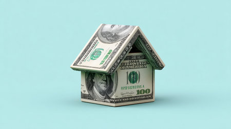 A creative and imaginative representation of a house made entirely from dollar bills, illustrating the connection between finance and real estate investment.の素材