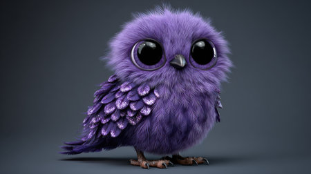 This adorable purple owl character features large expressive eyes and soft, fluffy feathers. Its whimsical design makes it perfect for children's themes and creative projects.の素材