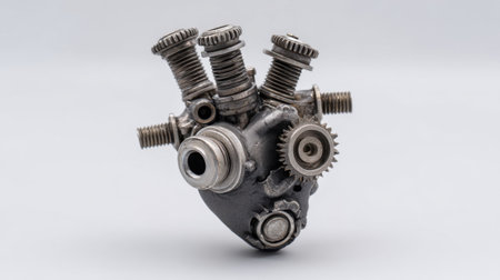 This striking image showcases a unique artistic representation of a heart crafted from engine components, combining mechanical elements with creativity.の素材