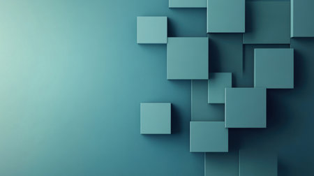 A calming abstract background featuring three-dimensional teal squares arranged artistically, perfect for minimalist design, digital art, and modern decor projects.の素材
