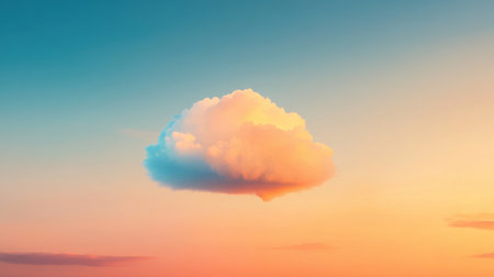 A stunning scene capturing a fluffy cloud floating peacefully in a vibrant sky during sunset. The soft hues and tranquil atmosphere create an enchanting view of nature's beauty.の素材