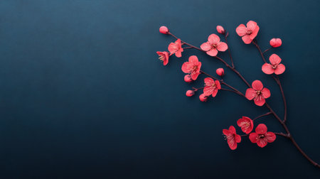 A stunning close-up of a pink cherry blossom branch against a dark background, evoking feelings of tranquility and beauty, perfect for nature-themed projects.の素材