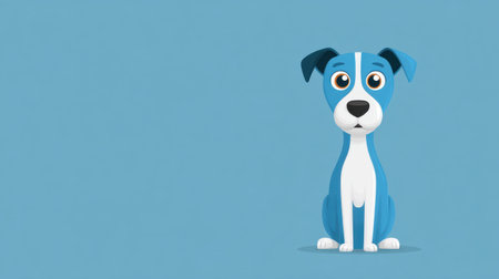 This charming cartoon illustration features a blue dog with big eyes, sitting adorably against a light blue background, perfect for pet lovers and children's designs.の素材