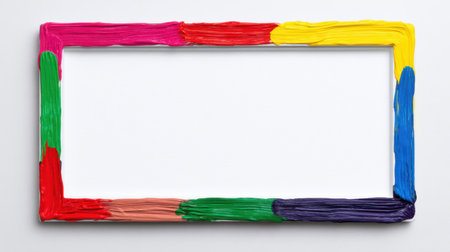 A vibrant and artistic frame made of colorful paint strokes encircles a blank space, perfect for displaying photography or artwork.の素材