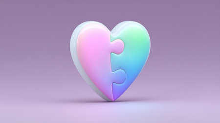 This vibrant heart-shaped puzzle piece showcases a soft gradient with pastel hues, representing love and connection against a soothing purple backdrop.の素材