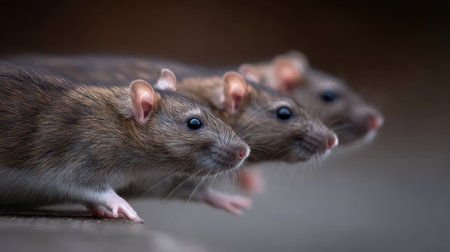 A captivating close-up image featuring three rodents with soft fur and expressive features. This photograph captures the essence of wildlife in their natural setting.の素材