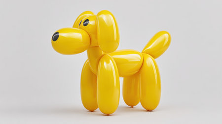 This vibrant yellow balloon dog sculpture offers a playful twist on a classic pet. Its cheerful design makes it perfect for art projects, parties, or playful decor.の素材