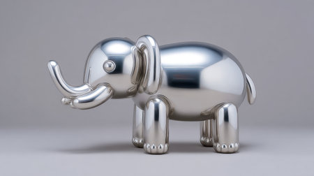 This playful metallic elephant sculpture captures a modern artistic vision with its shiny surface and unique design, ideal for decor enthusiasts.の素材