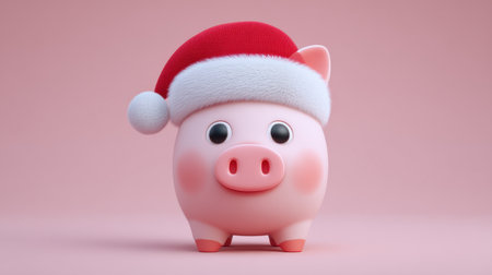 Adorable piggy bank wearing a Santa hat adds a festive touch to holiday savings. Perfect for decorations or financial themes during the Christmas season.の素材