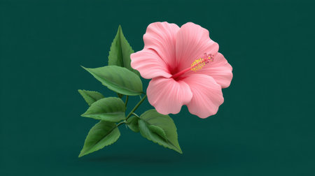 This stunning pink hibiscus flower, complemented by vibrant green leaves, captures the essence of nature's beauty, perfect for various design projects.の素材