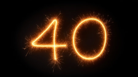 A vibrant depiction of the number 40 crafted from glowing sparkles and fireworks, perfect for celebrating anniversaries or special occasions with a joyous theme.の素材
