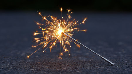 A beautiful sparkler ignites with bright sparks on a dark surface, perfect for celebrating special moments and creating magical atmospheres during events.の素材