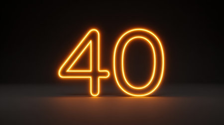 A vibrant neon number 40 shines in an orange glow against a dark background, perfect for celebrating milestones and events with a modern touch.の素材