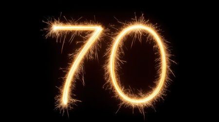 This visually stunning image features the number 70 created with sparkling fireworks, perfect for celebrating important milestones and special occasions.の素材