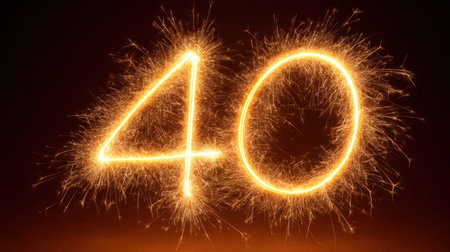 A vibrant sparkler forms the number 40, radiating glowing light suited for celebrations. Perfect for birthdays and anniversaries, enhancing special moments.の素材