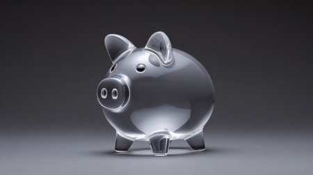 This clear glass piggy bank represents savings and investment themes. Ideal for concepts around finance, budgeting, personal wealth, and financial education.の素材