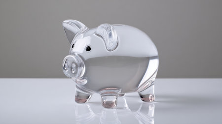 A transparent glass piggy bank showcasing a modern design. This striking piece represents financial stability, savings, and investment ideals in a creative way.の素材