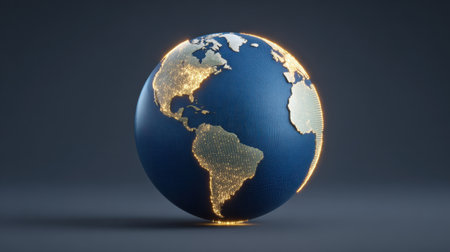 Stunning 3D render of a globe showcasing illuminated cities to symbolize global connectivity, modern technology, and the unity of our world.の素材