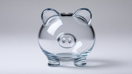 This unique transparent glass piggy bank features an elegant modern design. Its round shape and distinct details make it perfect for both saving money and enhancing decor.の素材