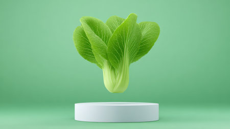 A visually striking image of a fresh green lettuce head with vibrant leaves, set against a minimalist backdrop, emphasizing healthy eating and nutrition.の素材