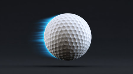A close-up of a golf ball in motion, showcasing dynamic speed effects against a dark background. The image captures the essence of athletic performance and energy in sports.の素材