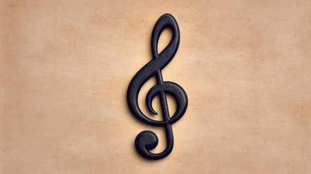 A beautiful vintage treble clef symbol features prominently against an antique textured background, perfect for music-themed designs and creative projects.の素材