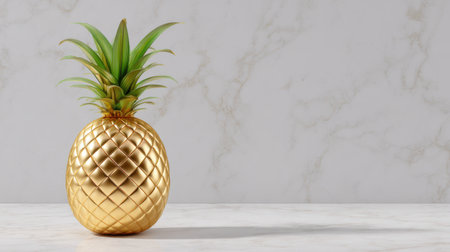 This striking golden pineapple stands elegantly against a marble backdrop, perfect for adding a touch of luxury and style to any modern space.の素材