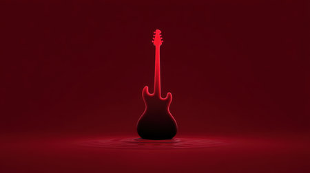 This striking image features an electric guitar silhouette illuminated in a vivid red light, set against a minimalist background. The design captures the essence of music and creativity, emphasizing shape and form in a bold, artistic manner.の素材