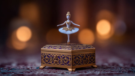 This enchanting image features a delicate ballerina music box set against a soft bokeh background, capturing beauty and nostalgia. Perfect for decor and gifts.の素材