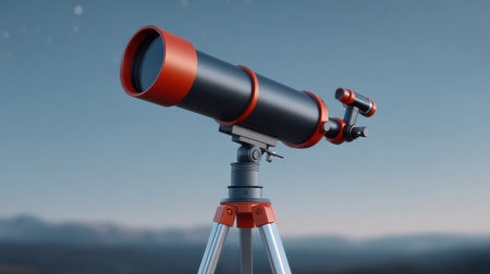 A sleek telescope designed for astronomy enthusiasts, set against a backdrop of stunning mountains under a clear night sky, perfect for exploration.の素材