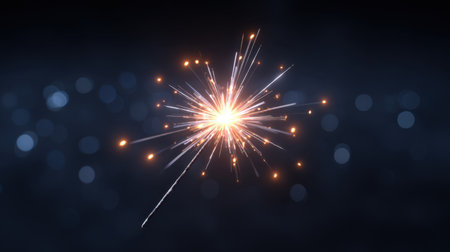 A mesmerizing sparkler ignites in a dark setting, emitting radiant light and colorful bokeh effects, perfect for capturing festive moments and celebrations.の素材
