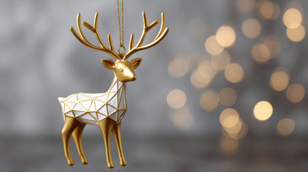 This stunning gold geometric reindeer ornament adds a touch of elegance to holiday decorations. Perfect for Christmas trees and festive settings.の素材