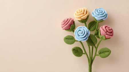 A charming arrangement of colorful fabric roses displayed on a soft background, perfect for craft projects or decorative accents. Ideal for inspiration.の素材