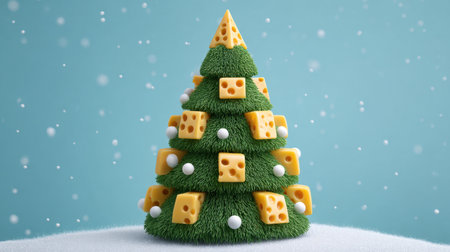 This whimsical cheese Christmas tree features a vibrant green base adorned with yellow cheese squares, embodying festive joy and creative holiday spirit. Perfect for seasonal designs!の素材
