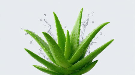 A stunning image of a fresh aloe vera plant with a dynamic splash of water, capturing the essence of nature's beauty and health benefits, perfect for wellness concepts.の素材