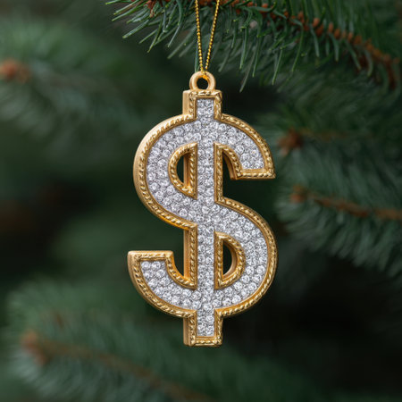 A stunning dollar sign ornament adorned with shimmering crystals, perfect for enhancing holiday decorations and symbolizing wealth and prosperity.の素材
