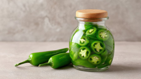 A beautiful arrangement of sliced fresh green jalapeの素材