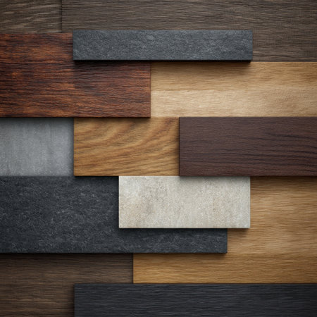 A captivating composition showcasing a mix of wood and stone textures in various colors, perfect for modern interior design and decoration projects.の素材